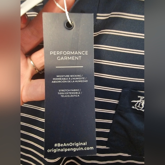 Penguin Navy and White Striped Jersey Polo Men's Size XL NWT - Picture 8 of 11
